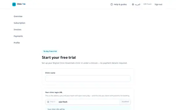Clinic Tek — Customer portal — Trial checkout