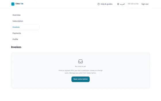 Clinic Tek — Customer portal — Account invoices