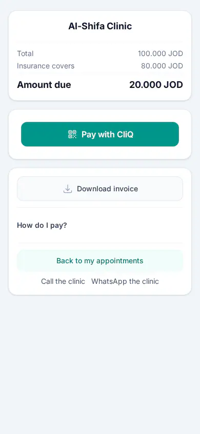 Clinic Tek — Patient PWA — Public pay invoice