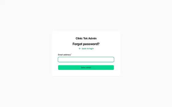 Clinic Tek — Platform admin — Super-admin forgot password
